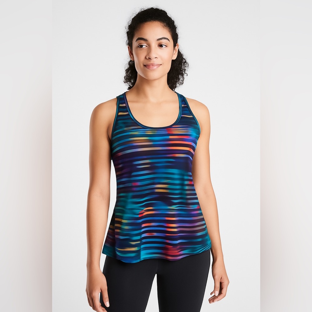 Athleta Women’s Medium Multi-Colored Abstract Stripe Racerback Workout Tank Top